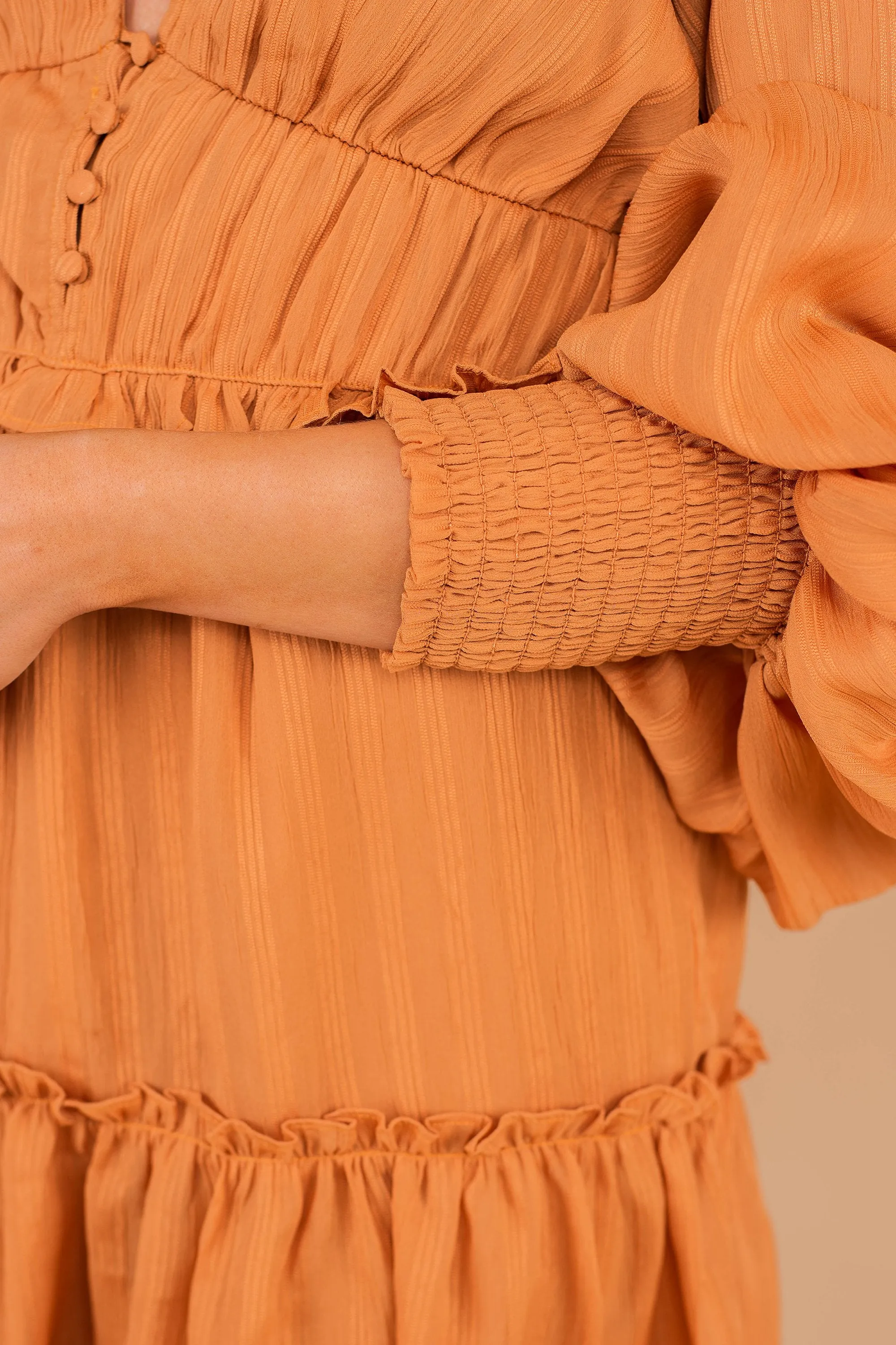 It's A Date Rust Orange Ruffled Dress