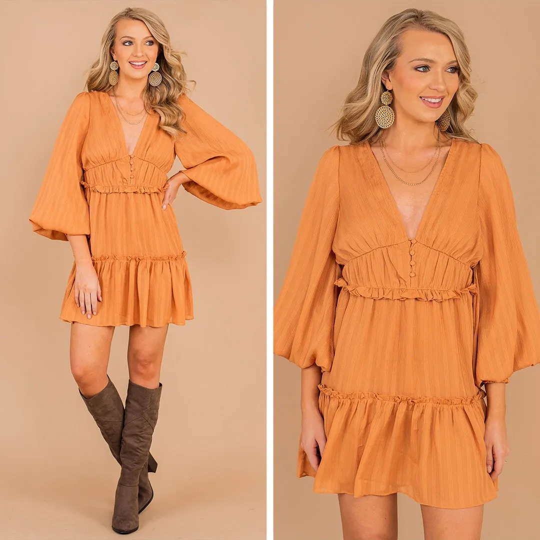 It's A Date Rust Orange Ruffled Dress