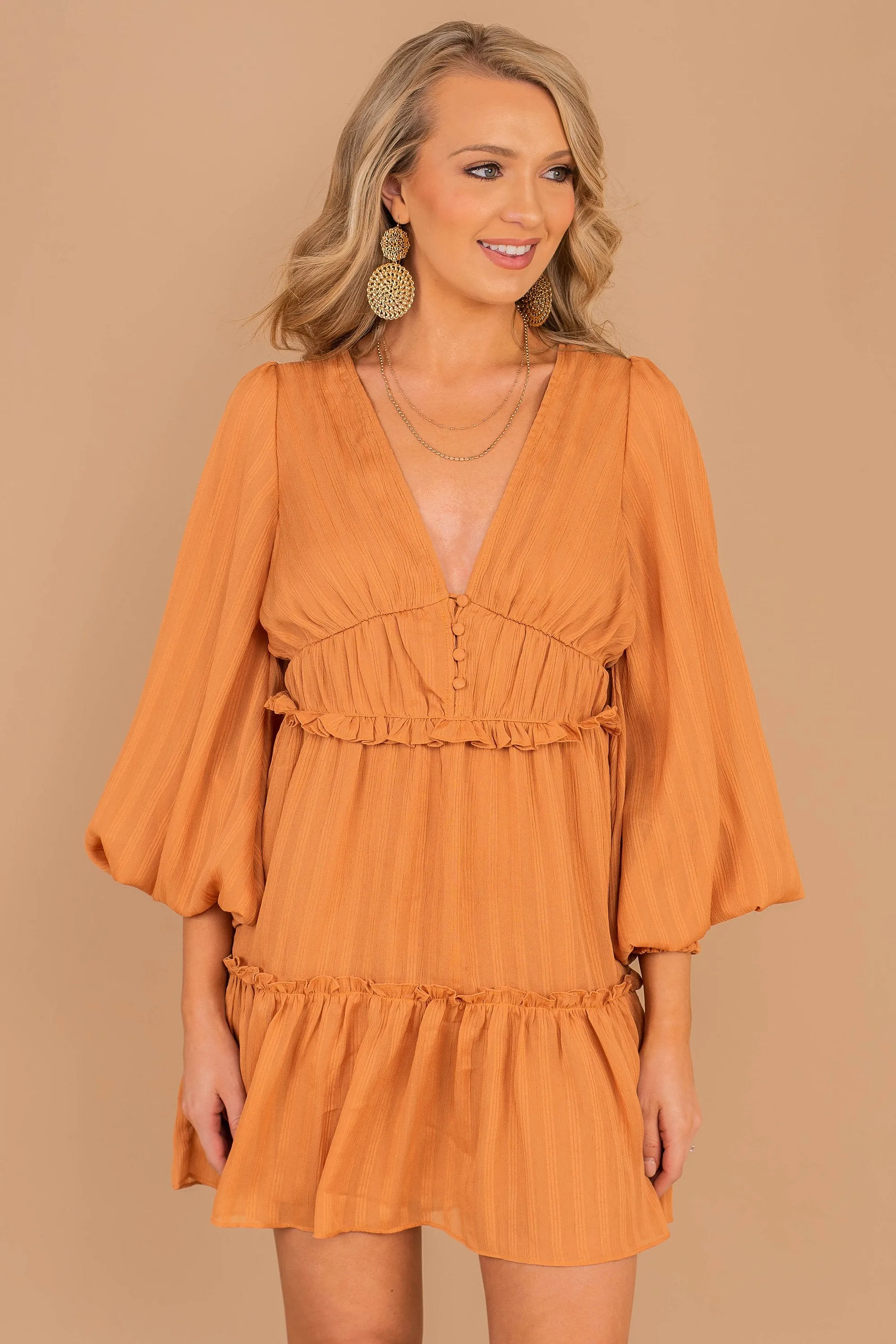 It's A Date Rust Orange Ruffled Dress