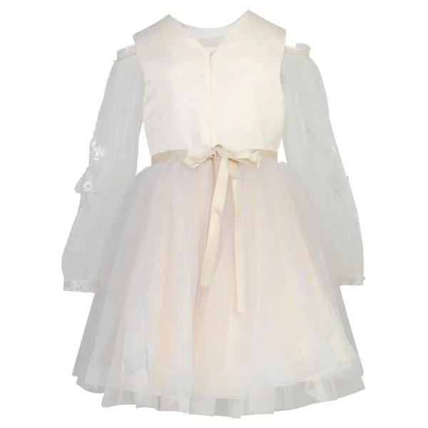 IVORY BALL DRESS WITH FLOWER APPLIQUE