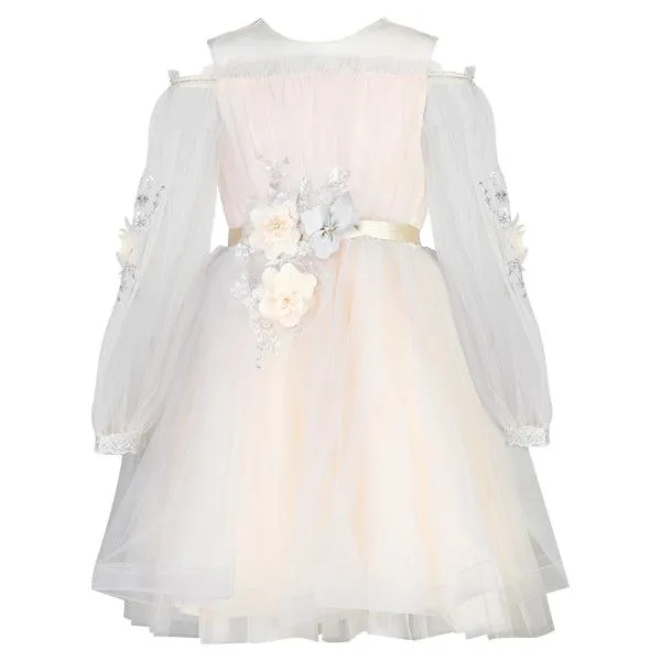 IVORY BALL DRESS WITH FLOWER APPLIQUE