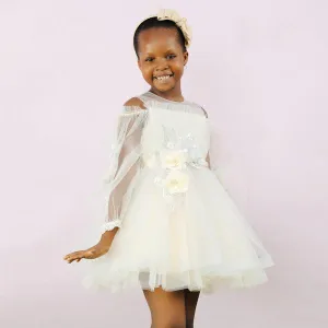 IVORY BALL DRESS WITH FLOWER APPLIQUE