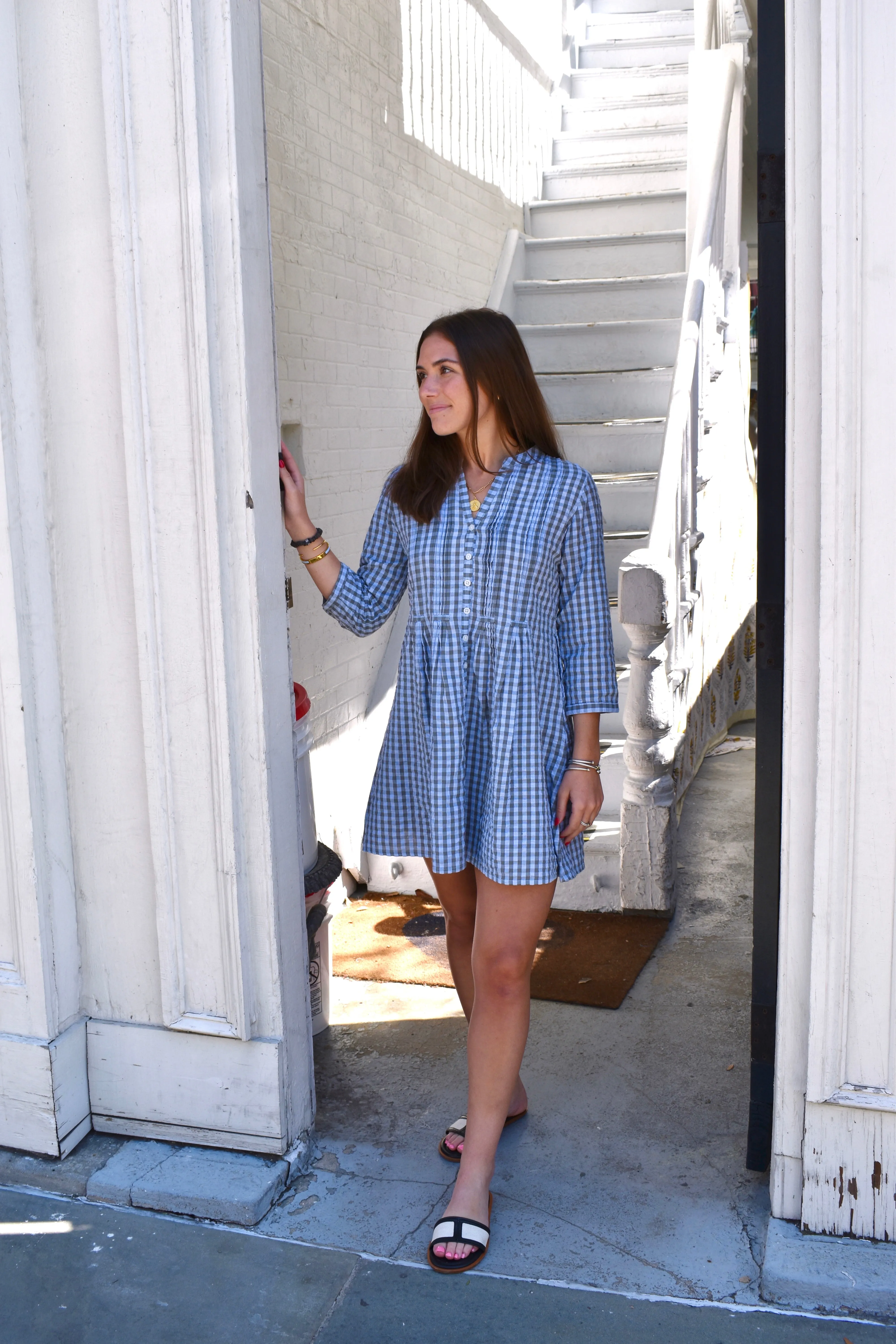 Juliette Dress Blue Bird Grey Gingham