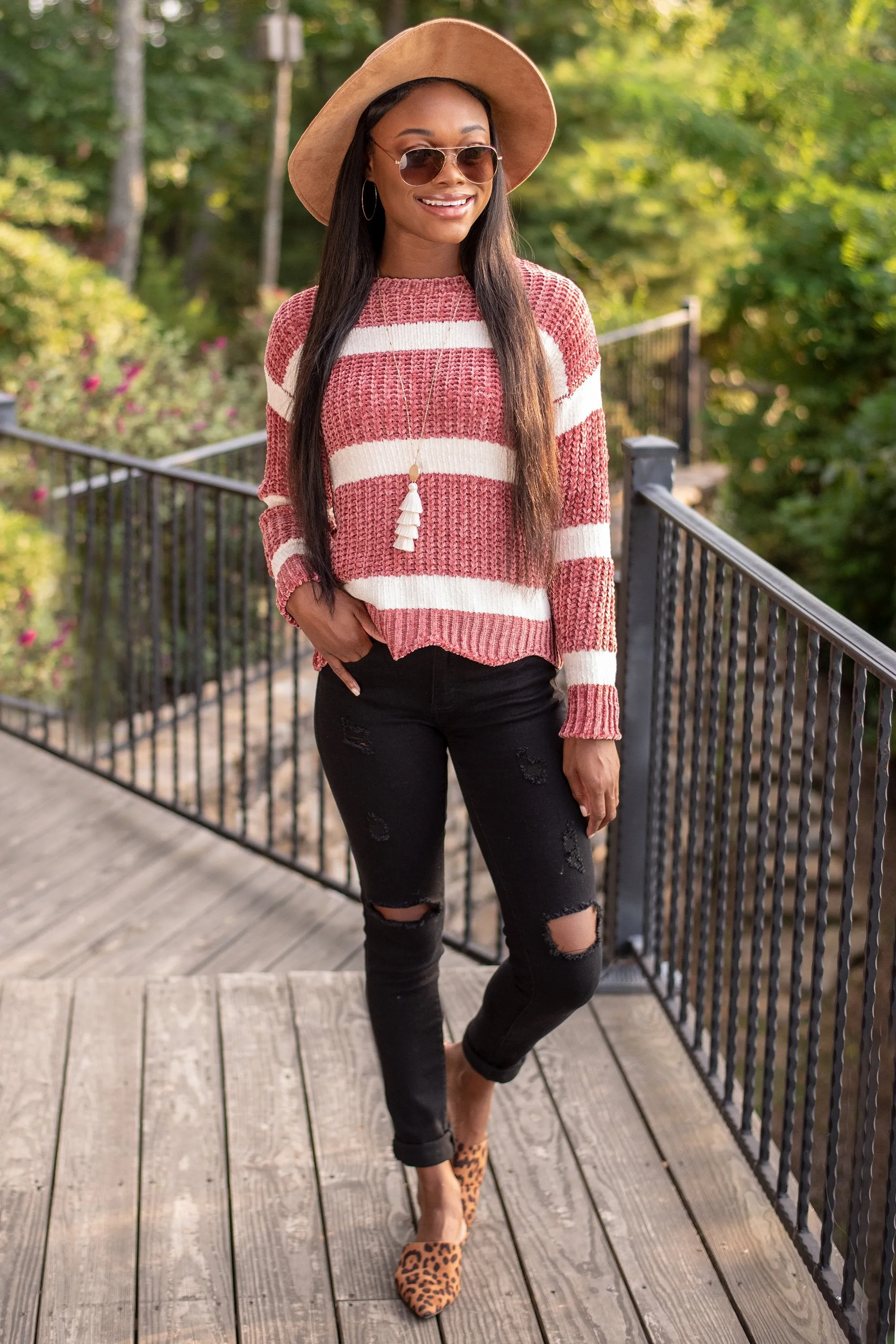Just A Step Ahead Dusty Rose Pink Chenille Sweater