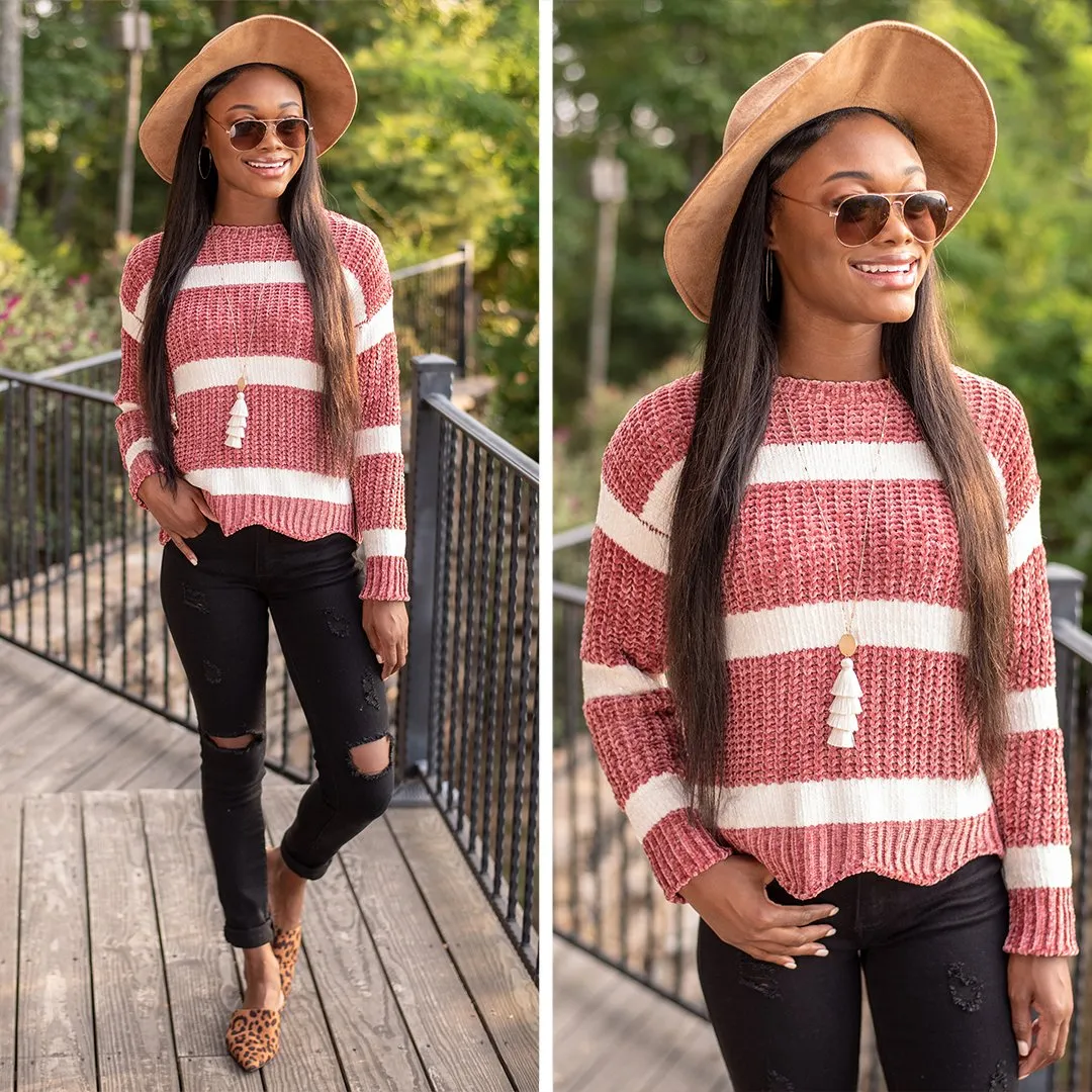 Just A Step Ahead Dusty Rose Pink Chenille Sweater