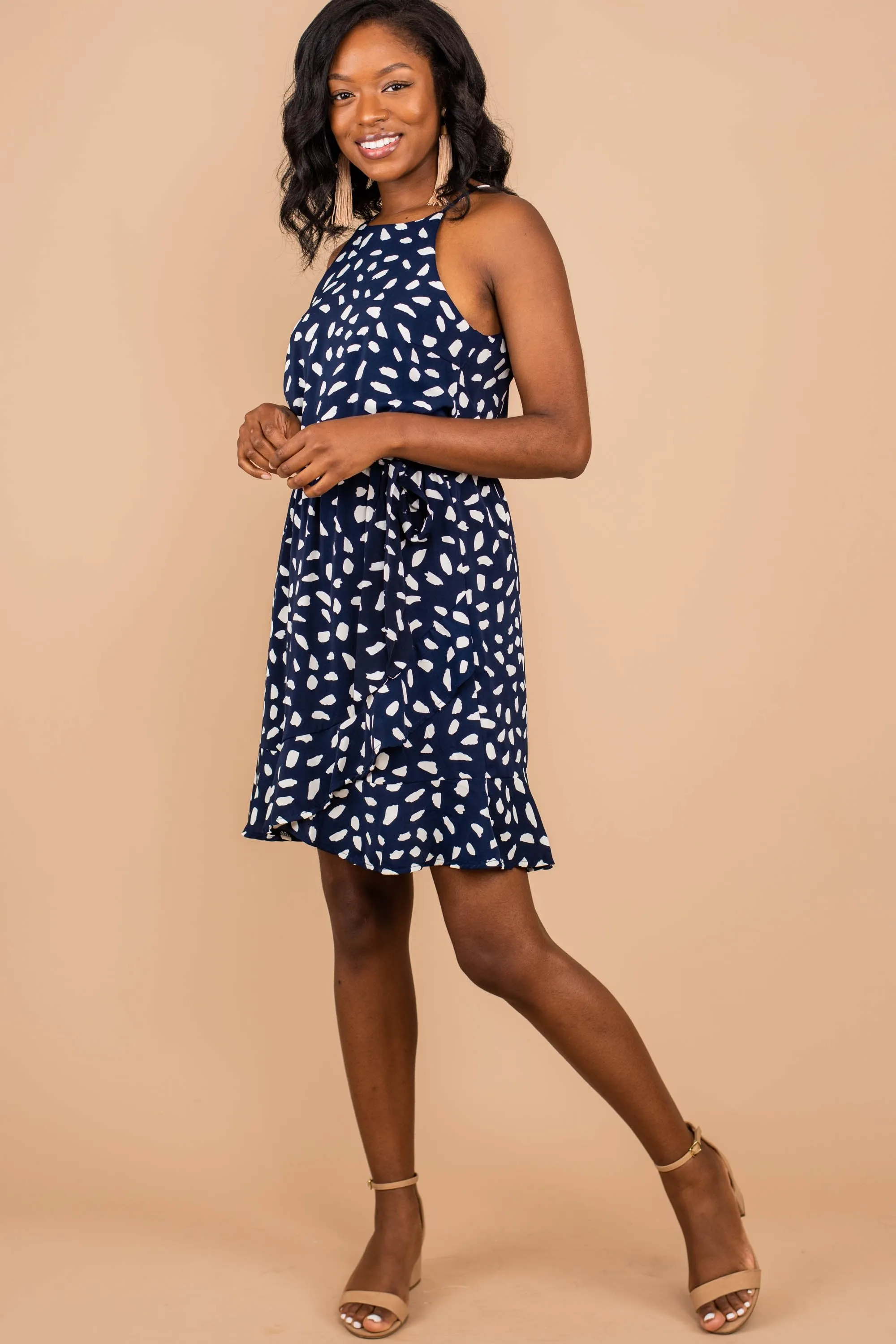 Just Go With It Navy Blue Leopard Dress