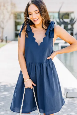 Keeping Cool Navy Blue Scalloped Dress