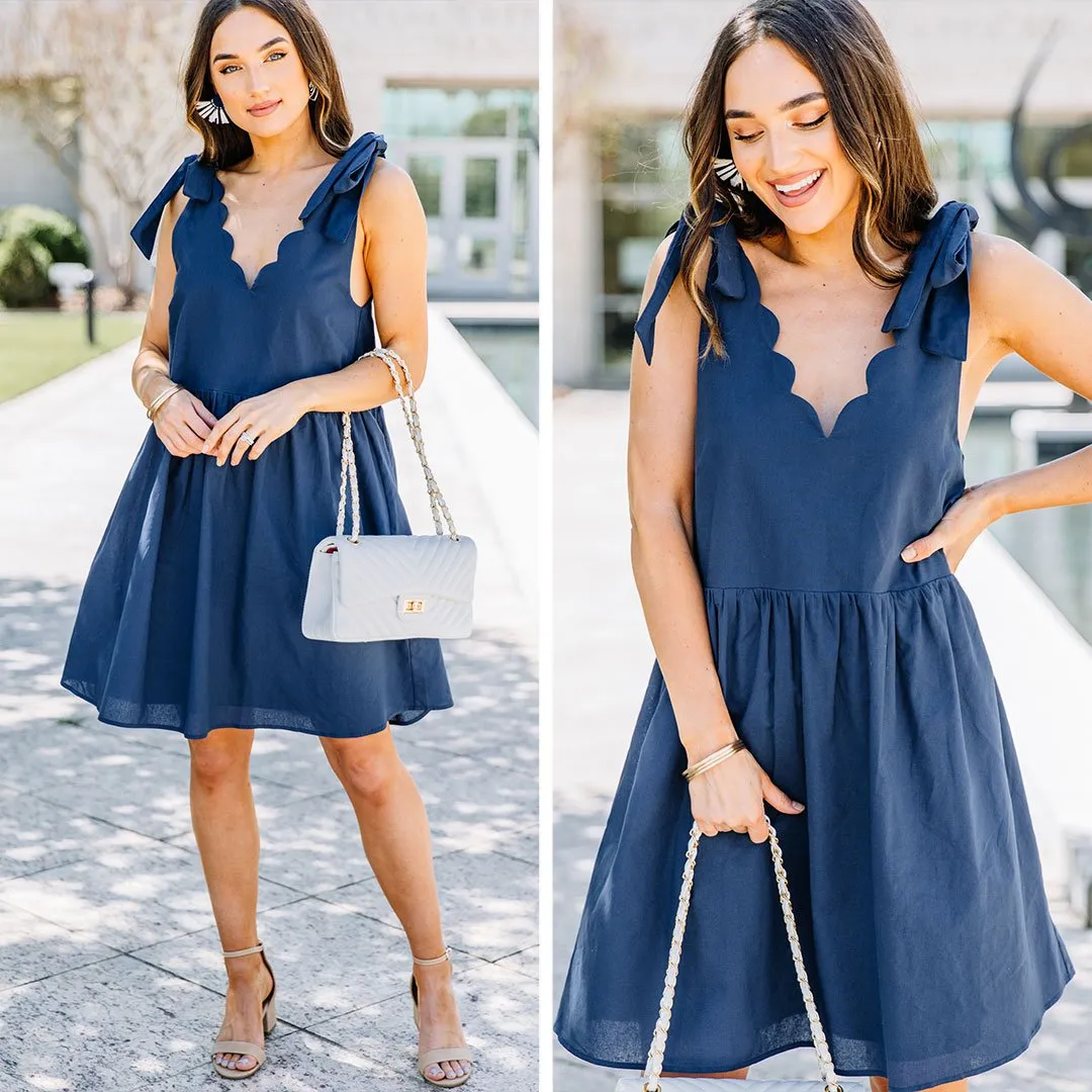 Keeping Cool Navy Blue Scalloped Dress