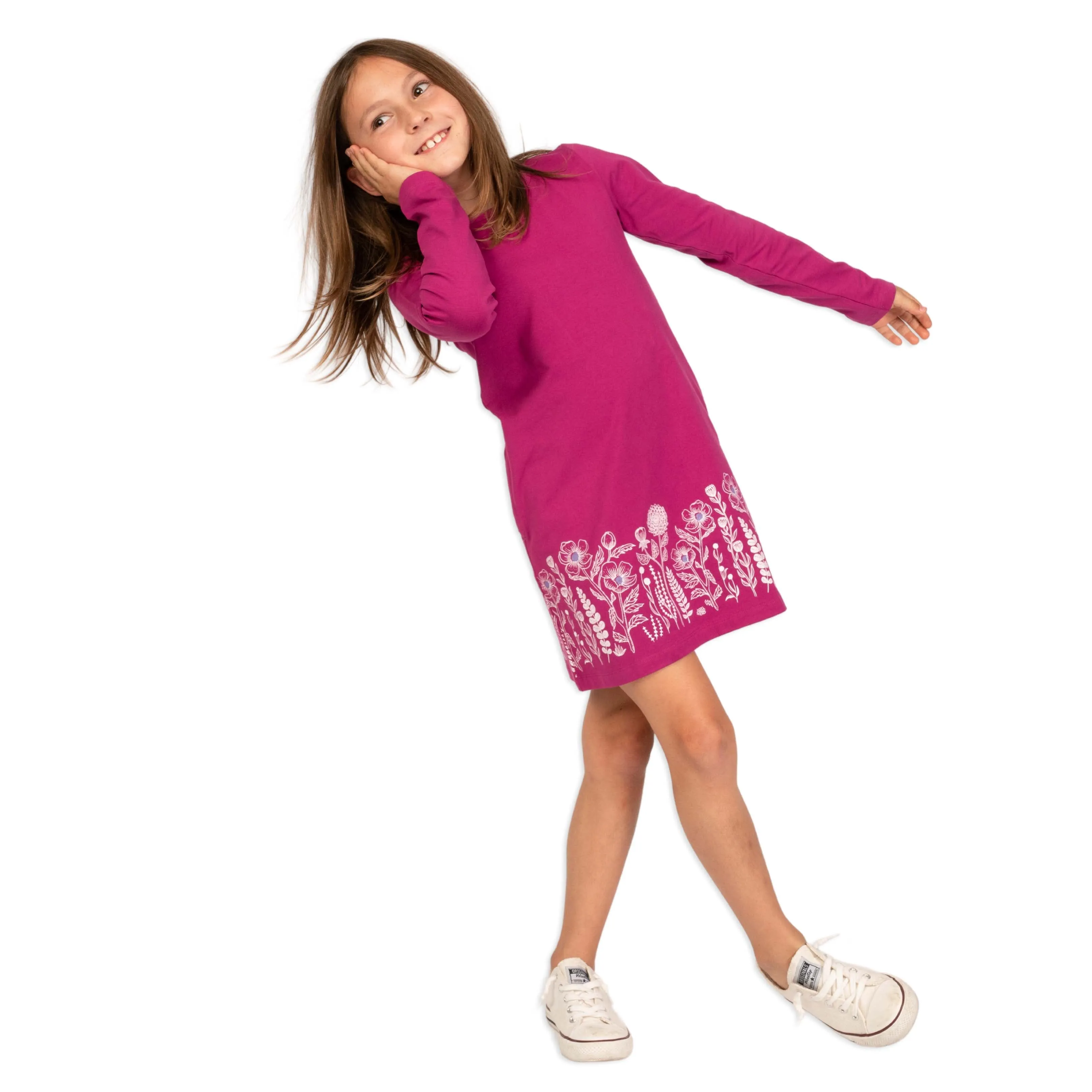 Kids Organic Cotton Long Sleeve T-Shirt Dress Floral -  FINAL SALE
