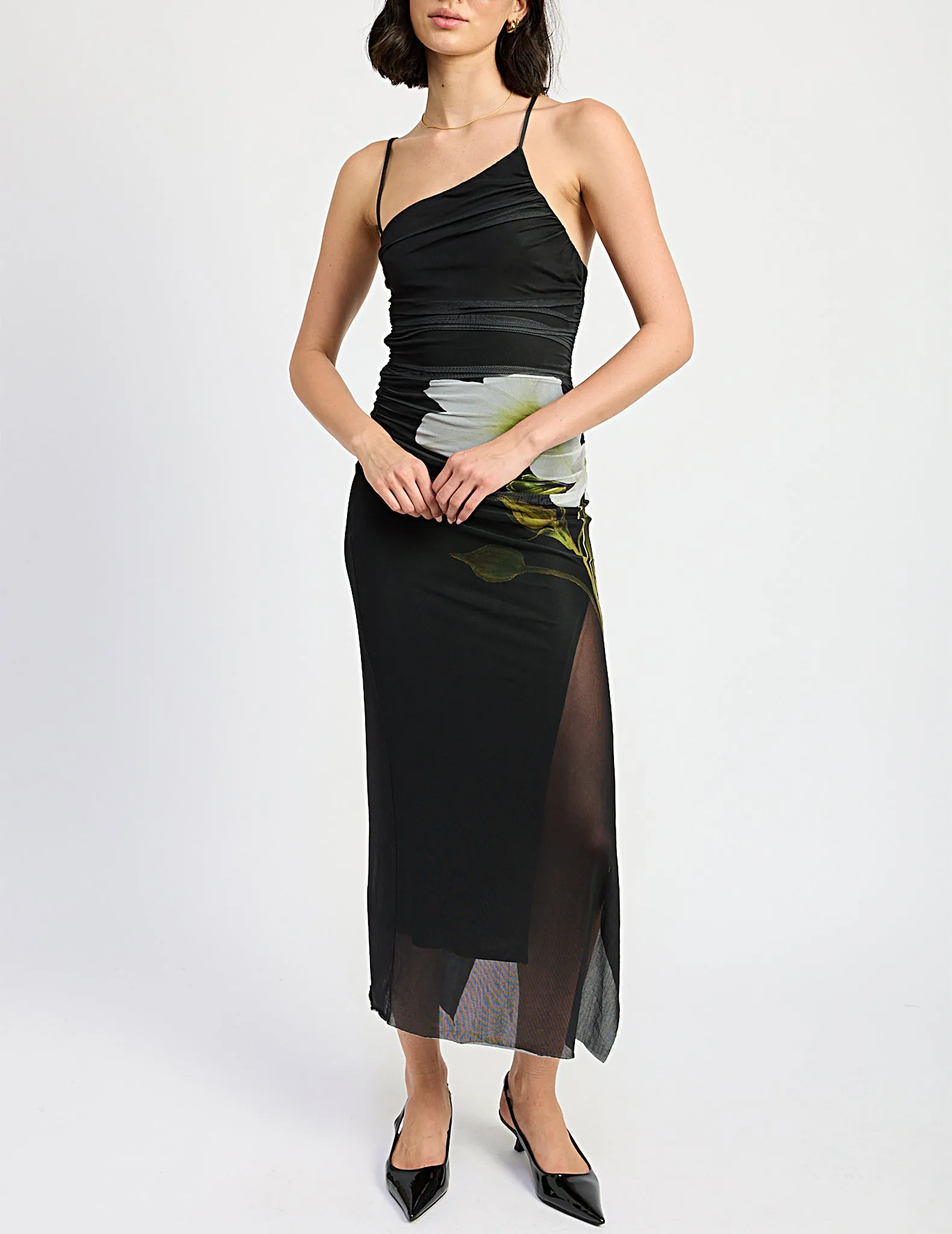 Leilani Floral Mesh One Shoulder Dress