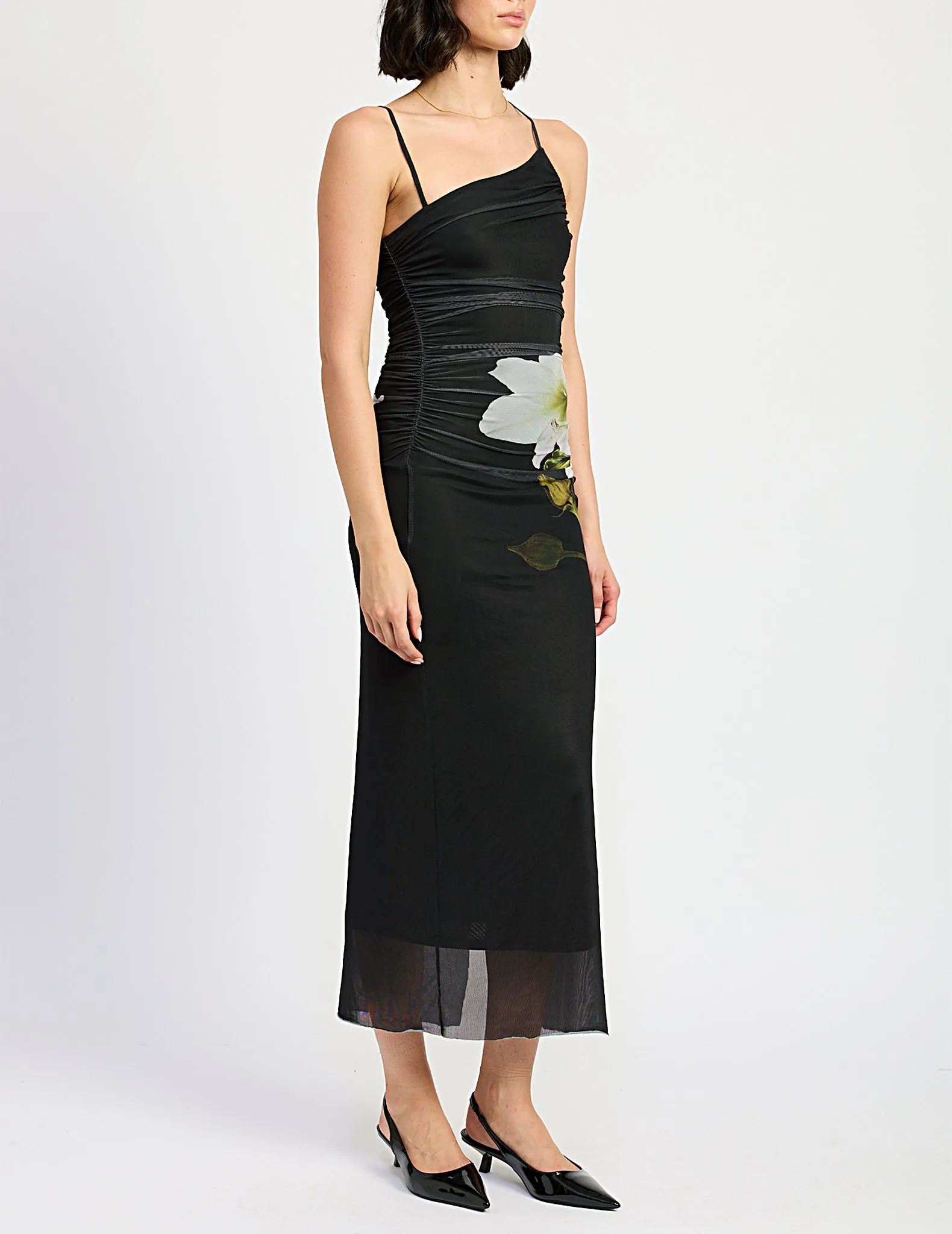 Leilani Floral Mesh One Shoulder Dress