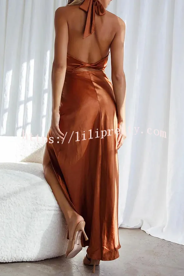 Light Minds Halter Neck Open Back Slit Zip Maxi Dress