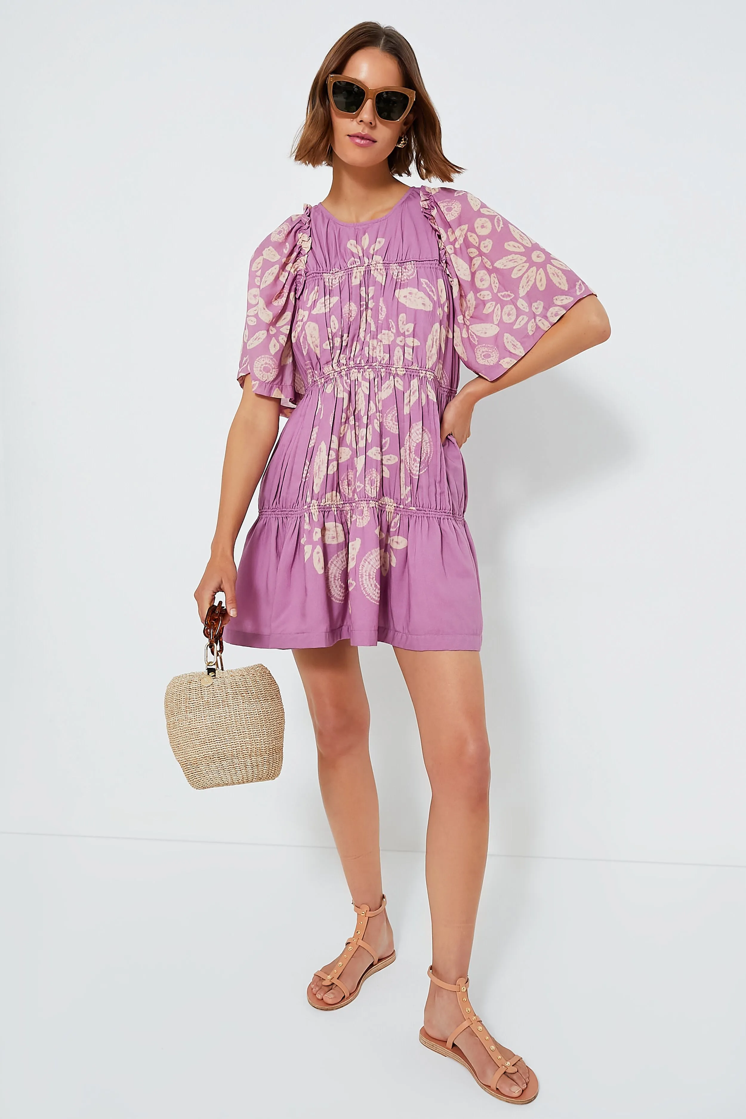 Lilac Thea Tie Dye Print Short Sleeve Dress