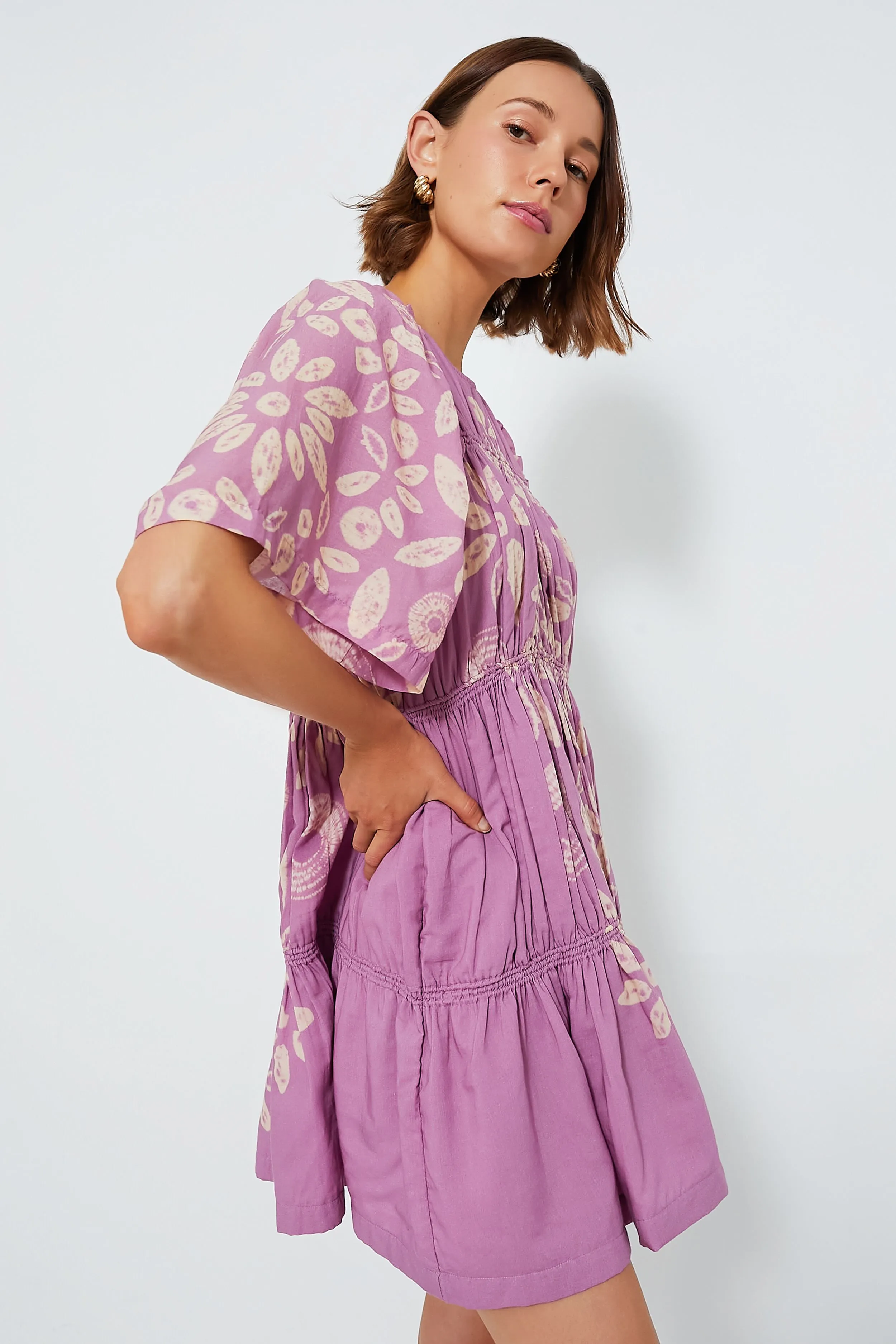 Lilac Thea Tie Dye Print Short Sleeve Dress