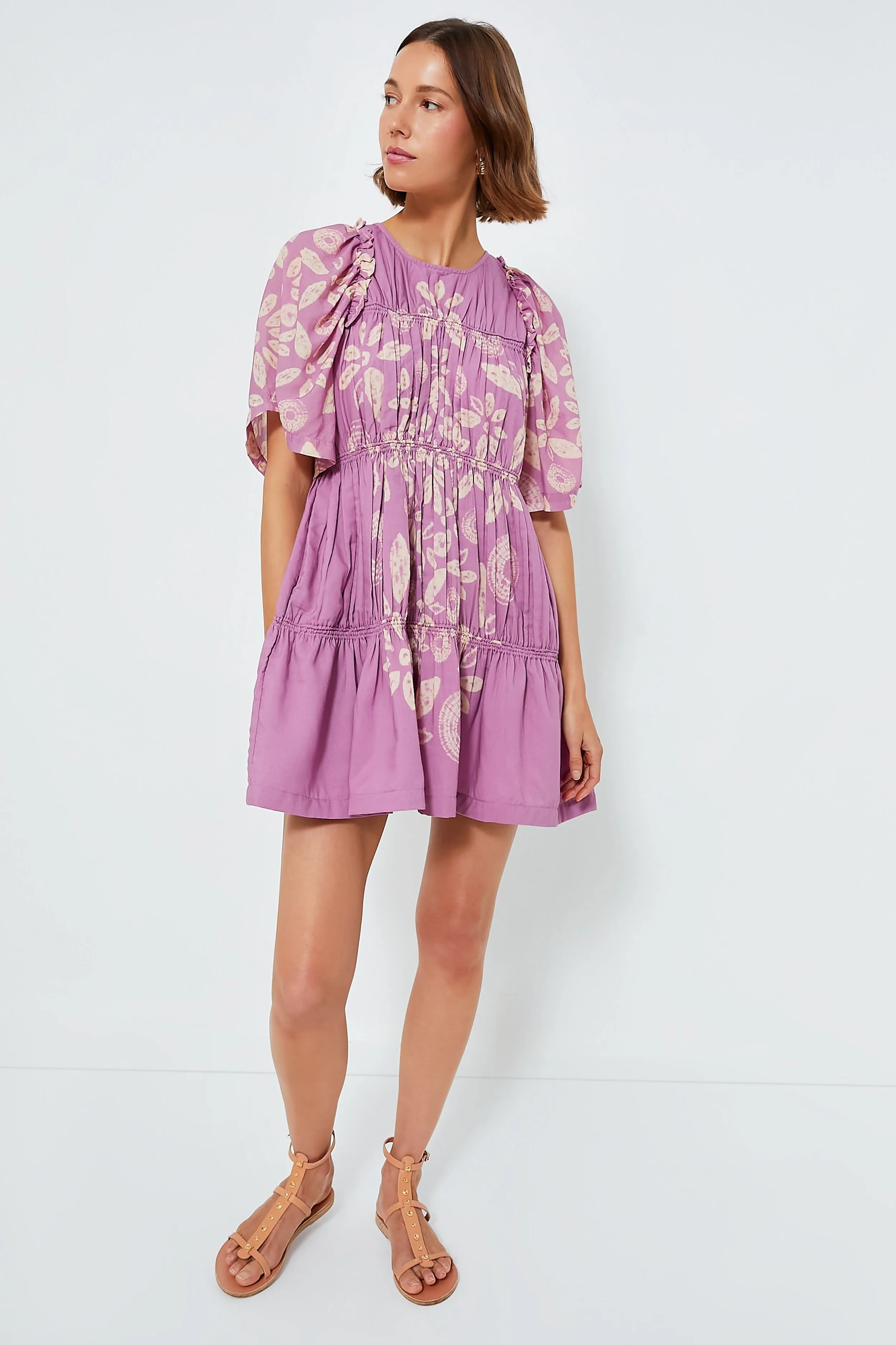 Lilac Thea Tie Dye Print Short Sleeve Dress