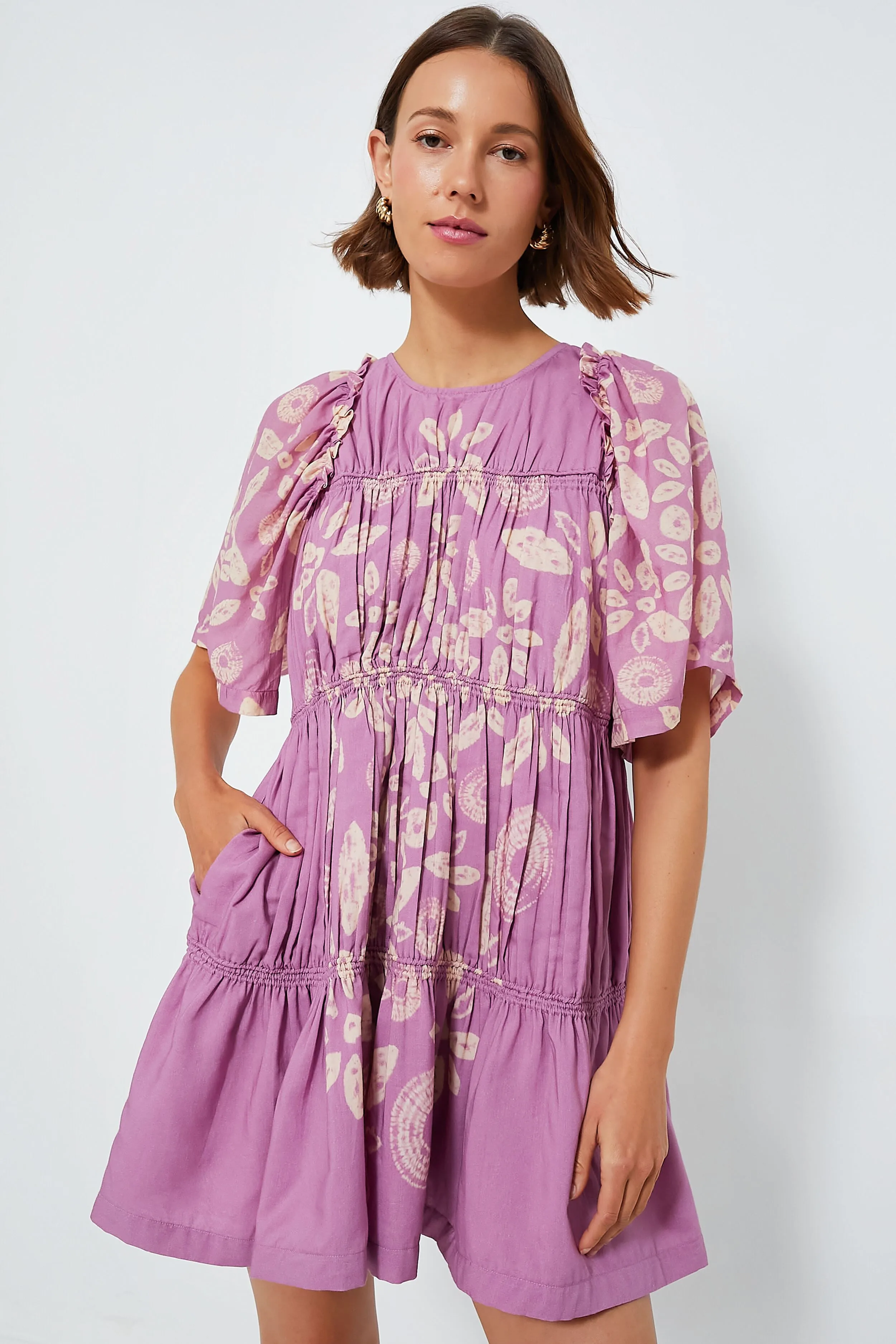 Lilac Thea Tie Dye Print Short Sleeve Dress