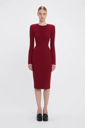 Long Sleeve T-Shirt Fitted Dress In Oxblood