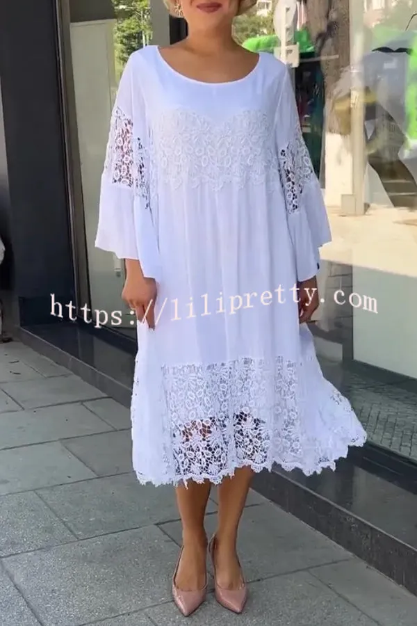 Loose Lace Long Sleeve Midi Dress