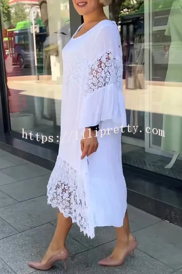 Loose Lace Long Sleeve Midi Dress