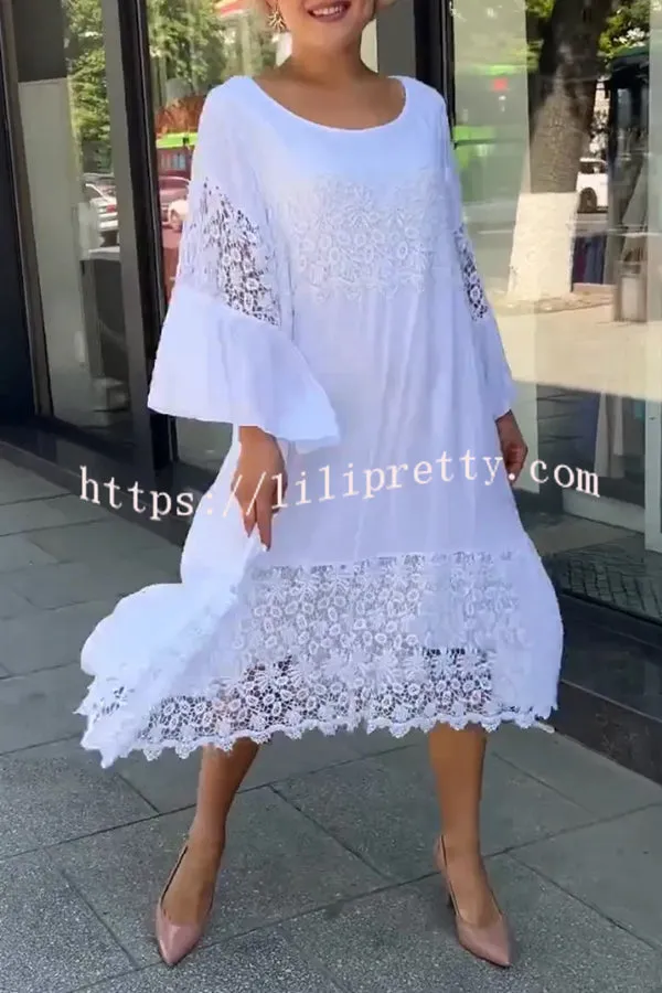 Loose Lace Long Sleeve Midi Dress