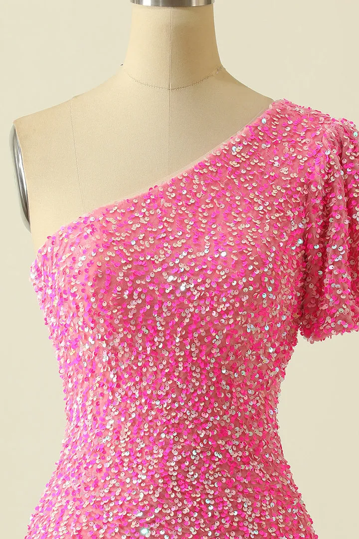Luolandi Sexy Bodycon Sequin One Shoulder Homecoming Dresses Sparkly