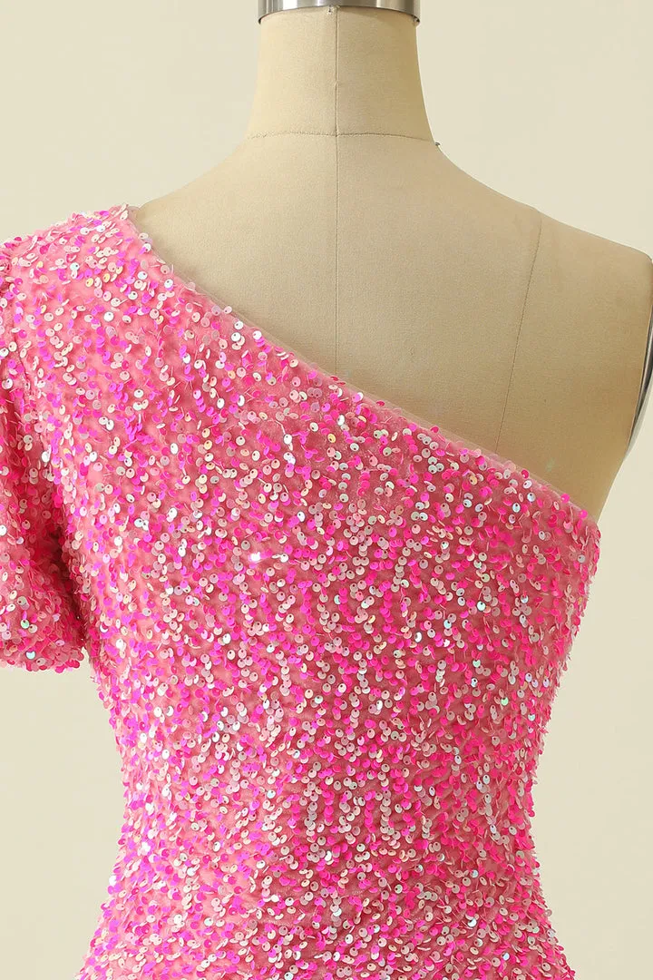 Luolandi Sexy Bodycon Sequin One Shoulder Homecoming Dresses Sparkly