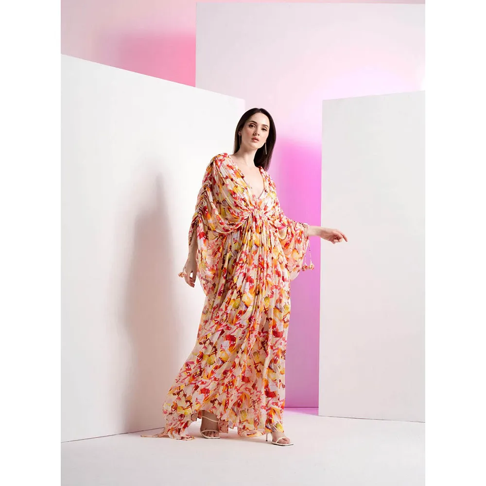 MANDIRA WIRK Yellow Geometric Chaos Kaftan Full Length Dress