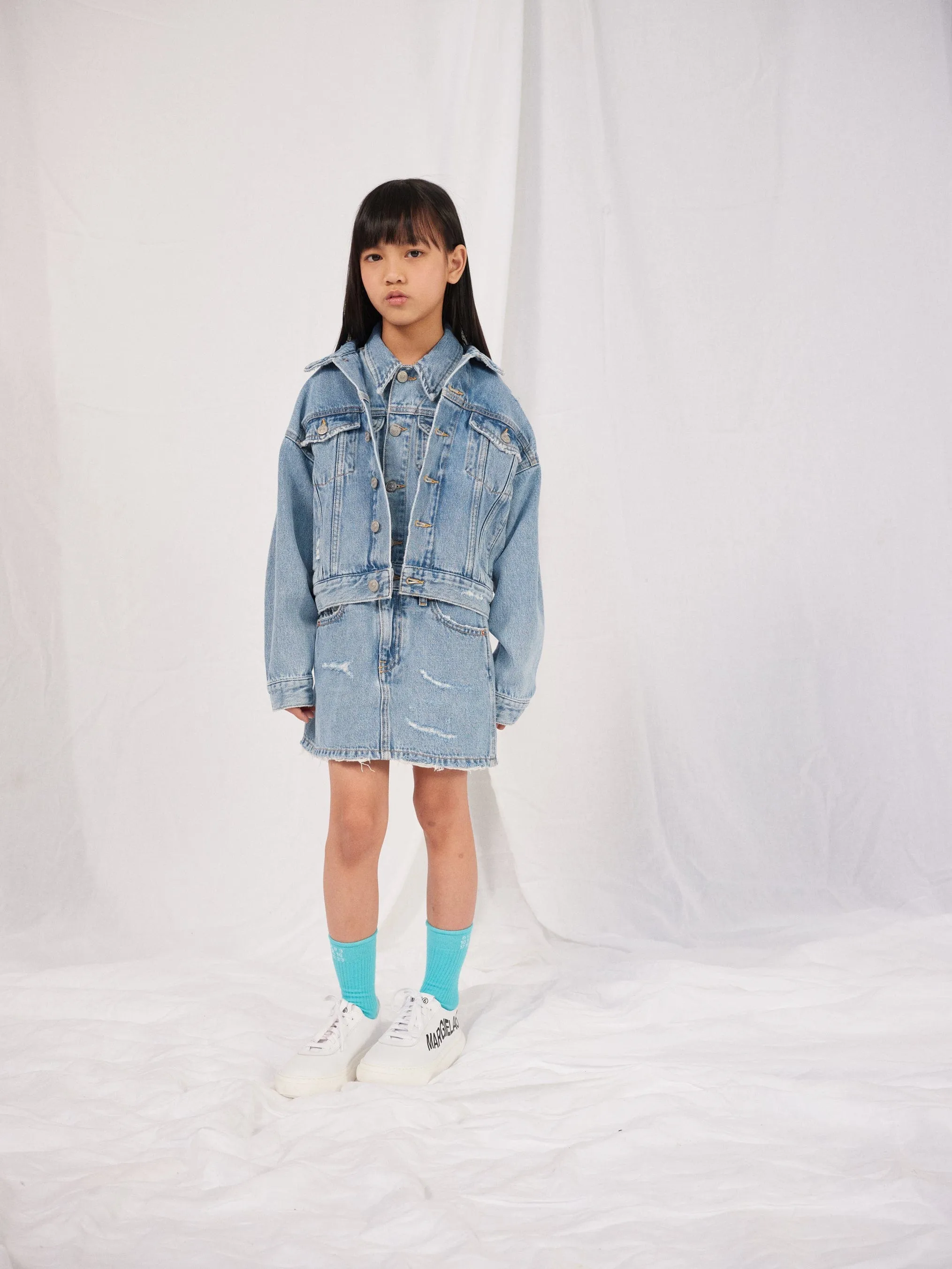 MM6 Maison Margiela Girls Sleeveless Denim Dress in Blue