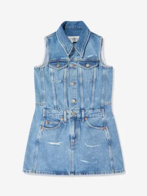 MM6 Maison Margiela Girls Sleeveless Denim Dress in Blue