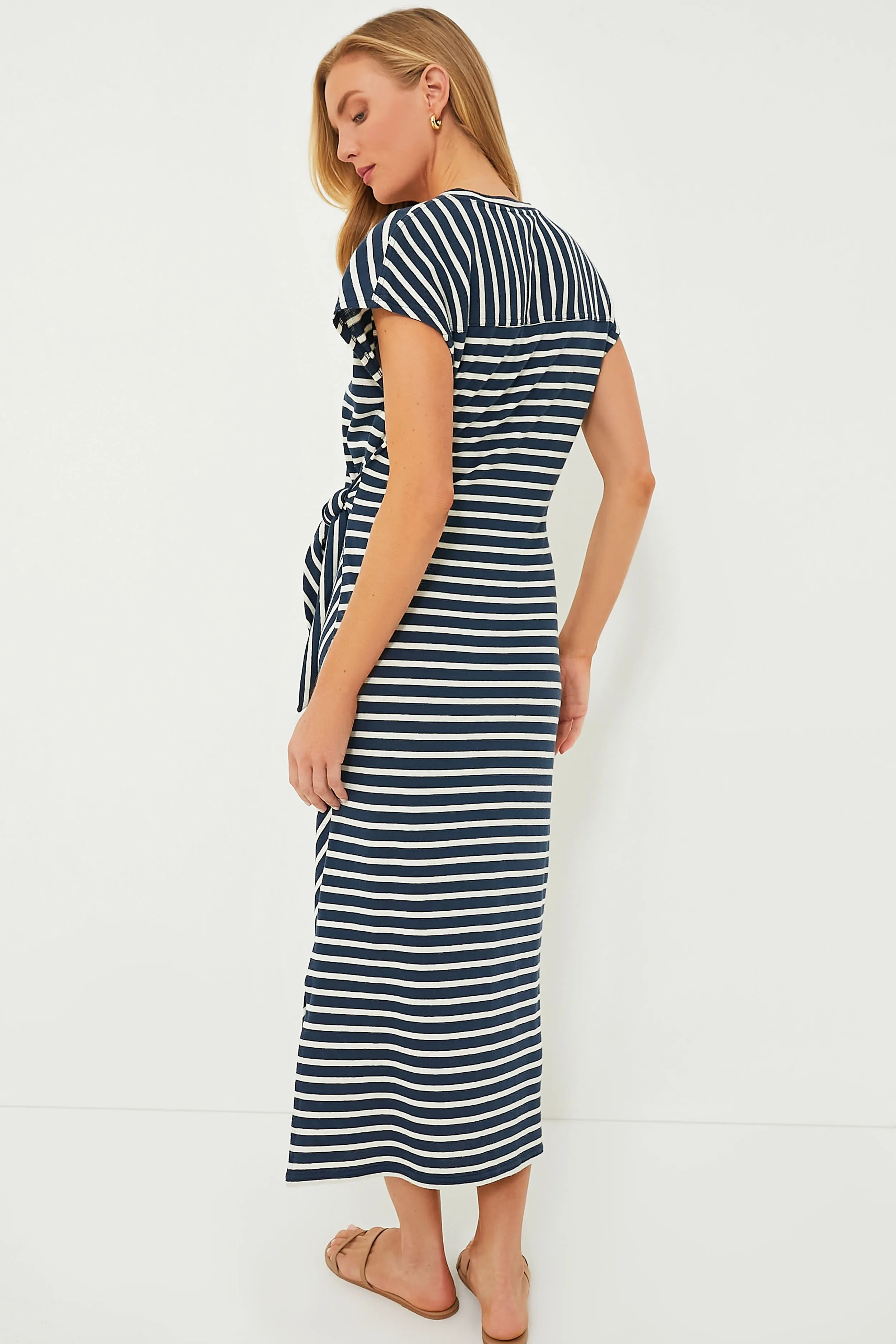 Navy and Cream Stripe Vanina Cinched Waist Dress
