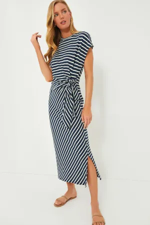 Navy and Cream Stripe Vanina Cinched Waist Dress