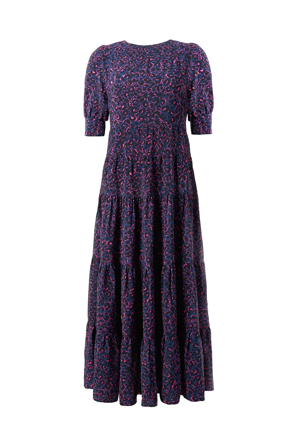 Navy with Black and Pink Small Shadow Leopard Maxi Dress