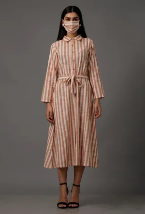 Orange and White Stripes Pure Woven Cotton Dress