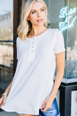 Out and About Ivory White Henley Top