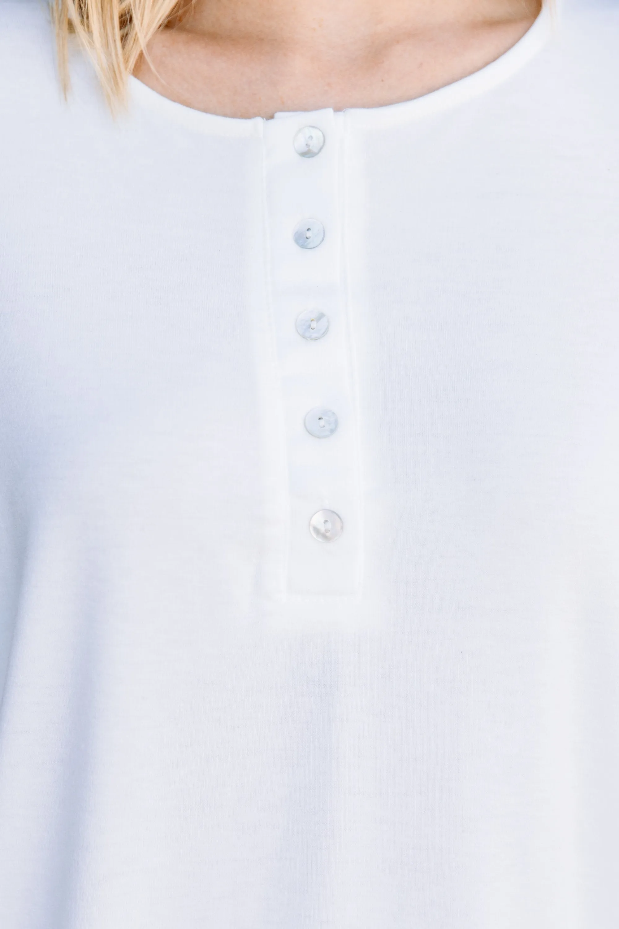 Out and About Ivory White Henley Top