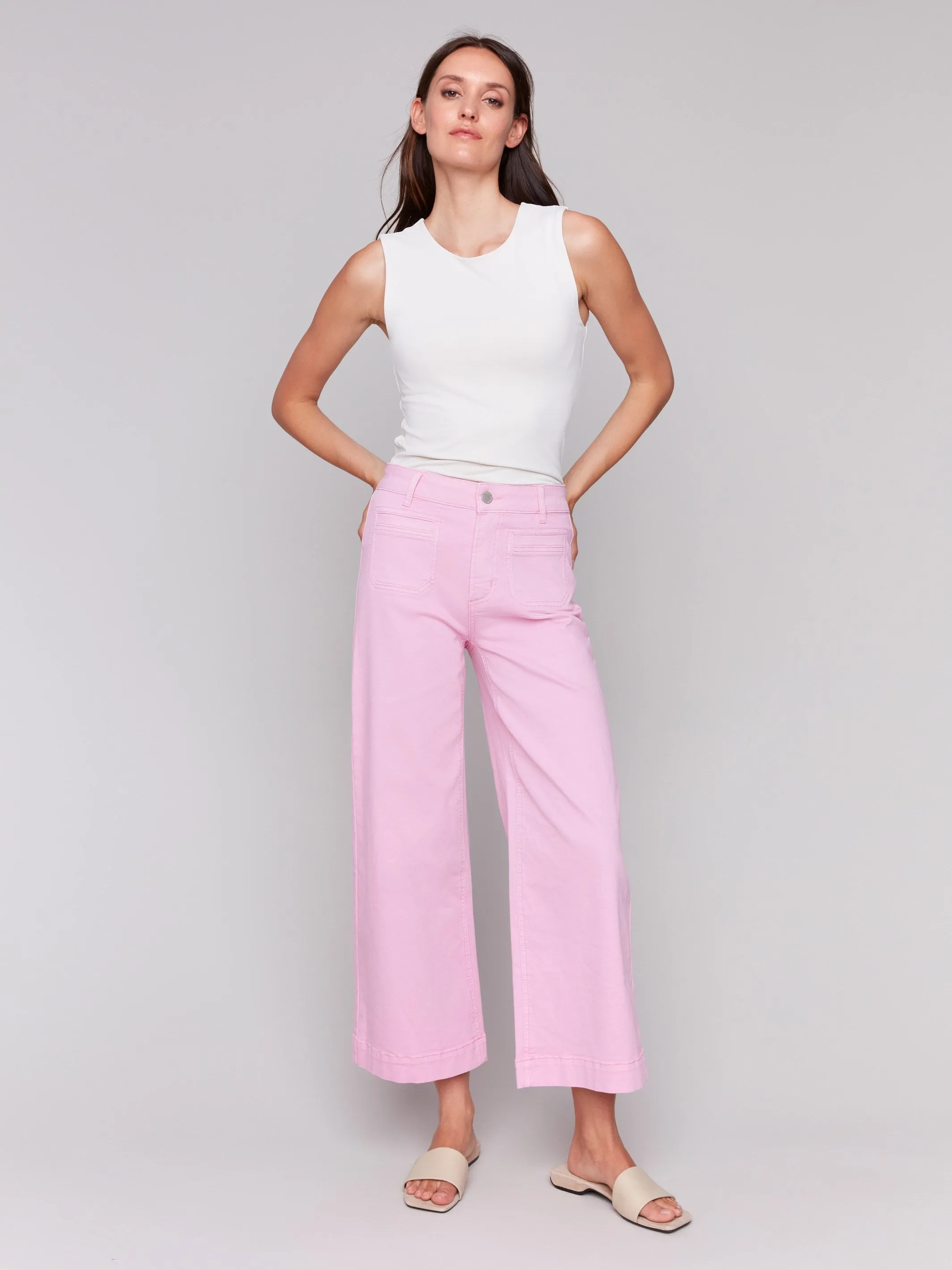Patch Pocket Flare Twill Pants - Begonia