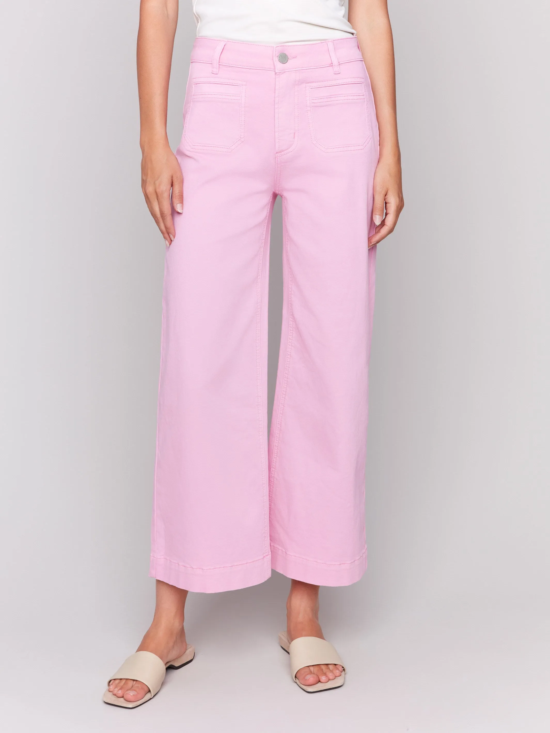 Patch Pocket Flare Twill Pants - Begonia
