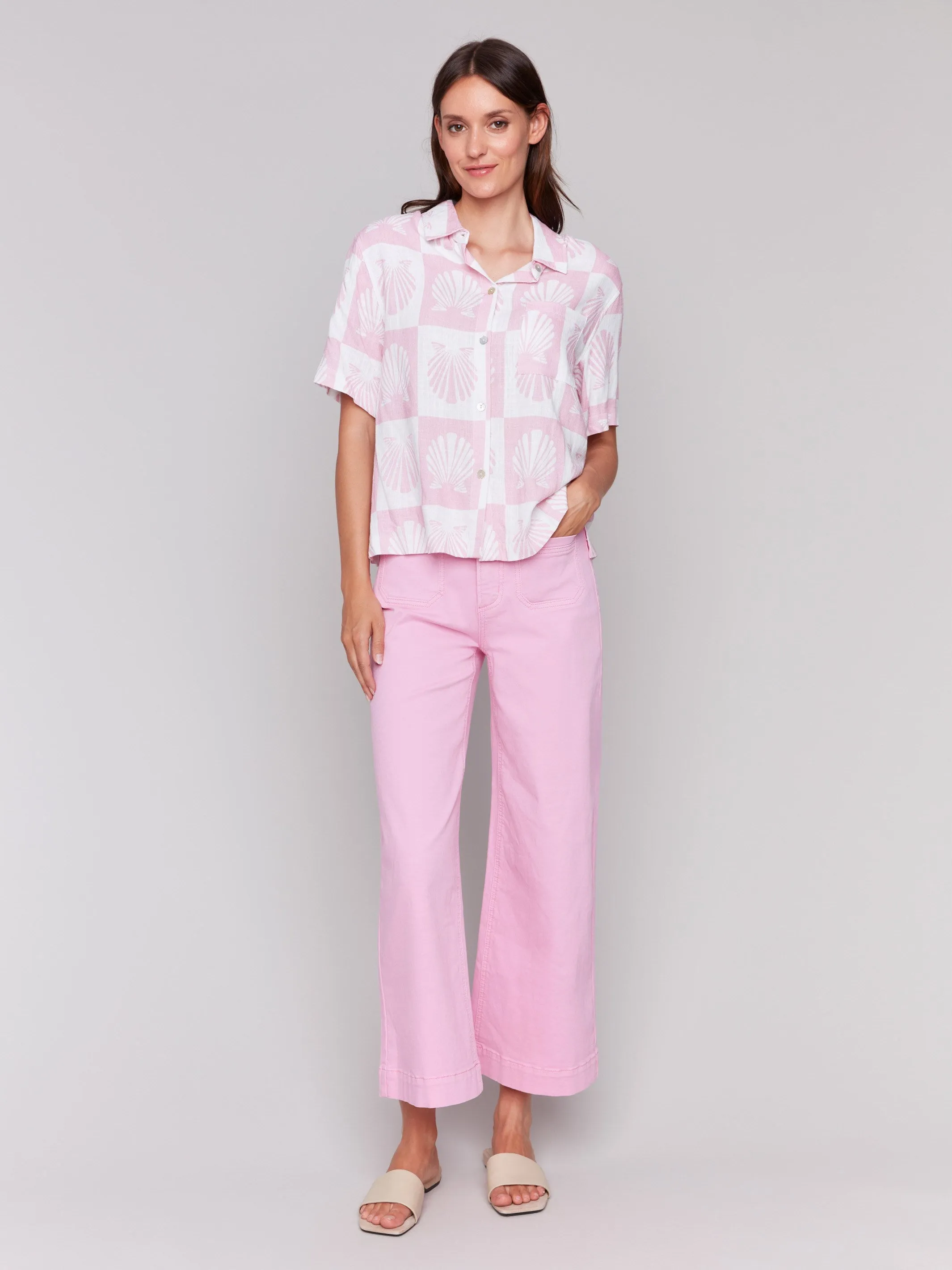 Patch Pocket Flare Twill Pants - Begonia