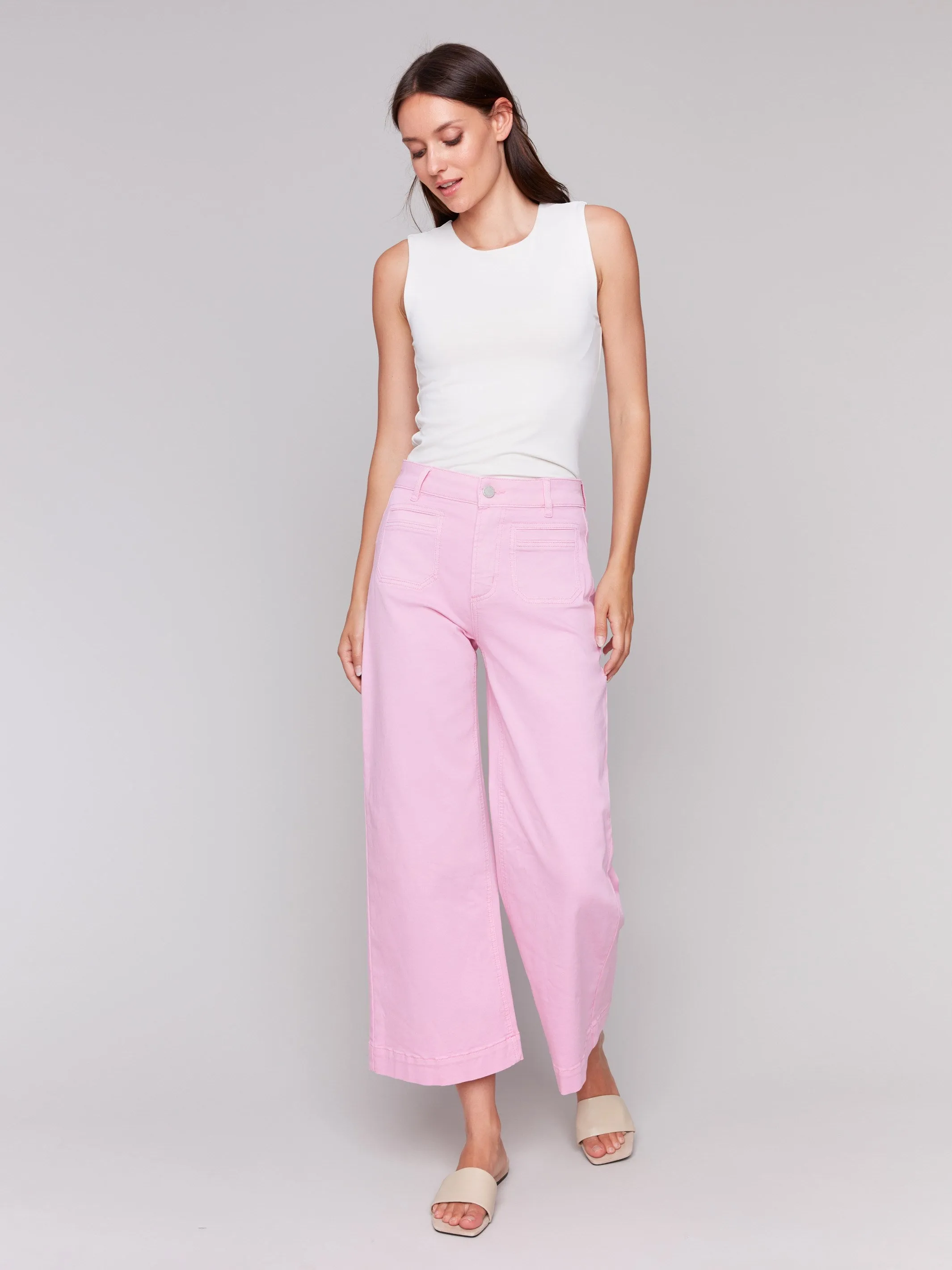 Patch Pocket Flare Twill Pants - Begonia