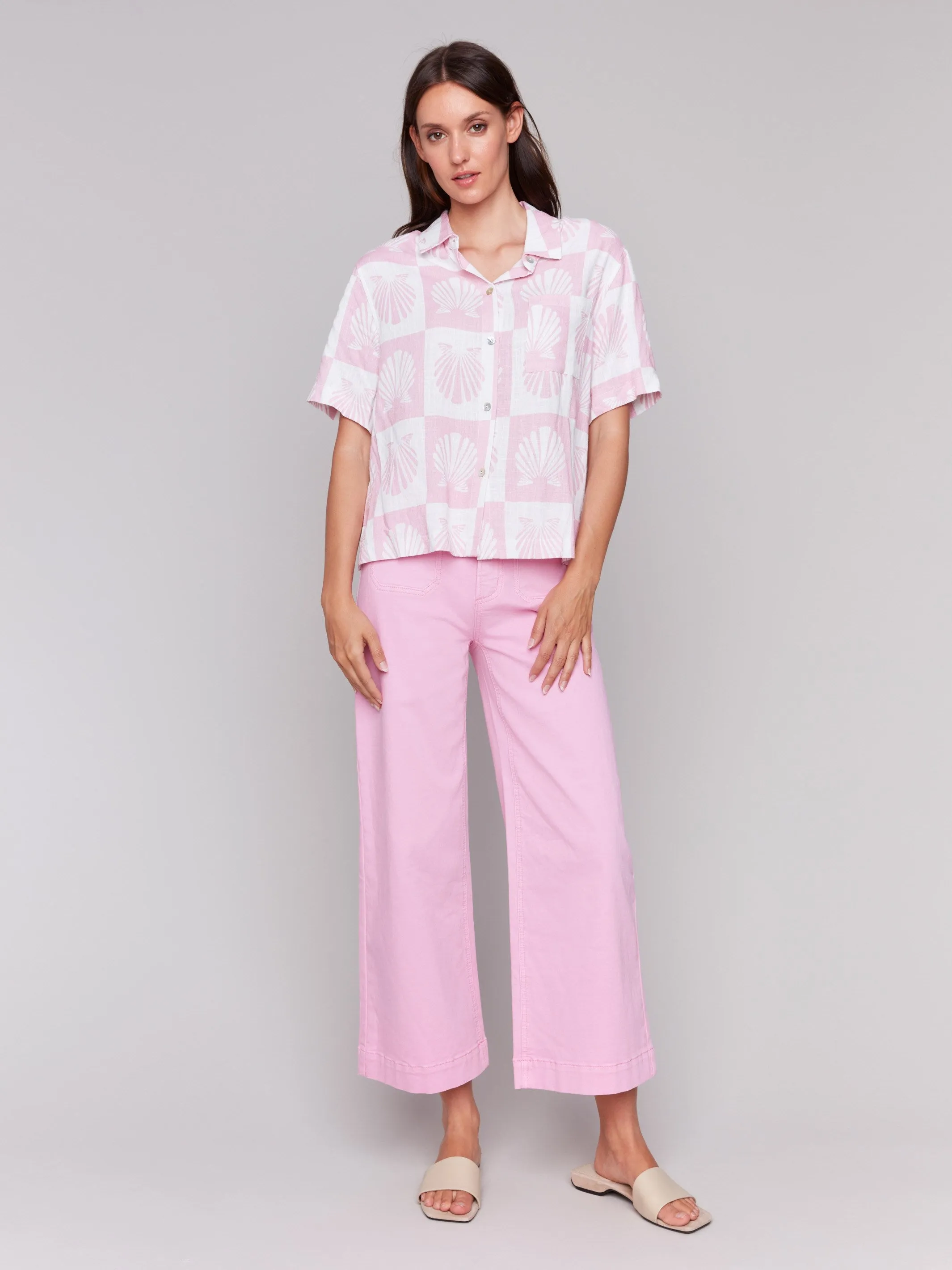 Patch Pocket Flare Twill Pants - Begonia
