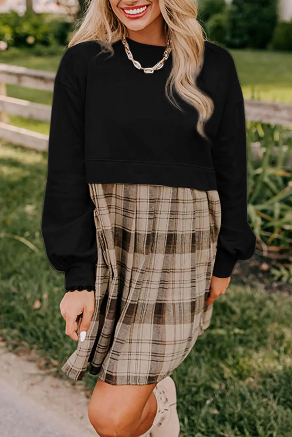 PLAID CHARM Mini Dress by Vivian-Lu