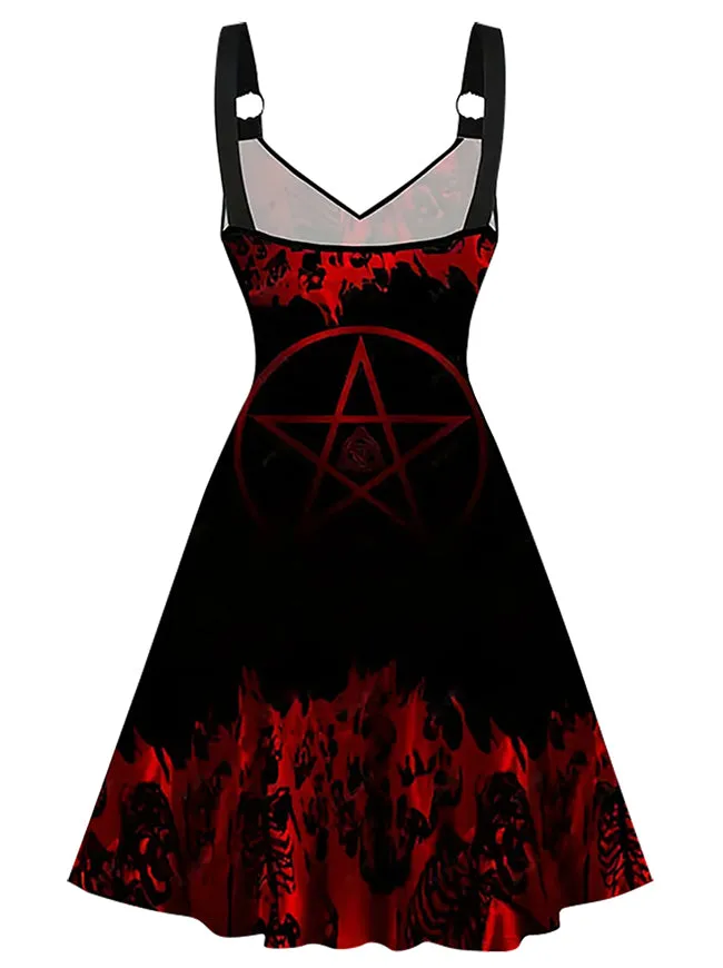 Plus Size Cami Midi Sundress Halloween Vintage Gothic Punk Casual Swing Party Dress