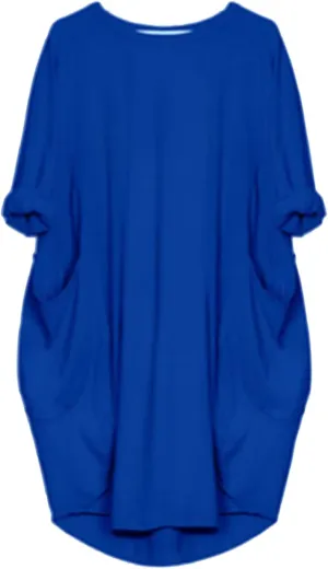 Plus Size Dresses for Women Summer Loose Crew Neck Long Sleeve Midi Dress Basic Solid Color Top Dress with Pockets