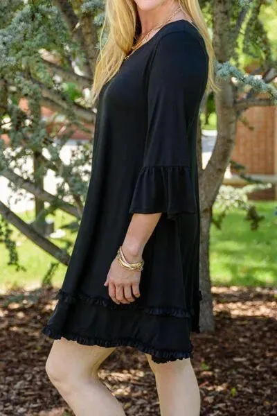 Plus Size Fashion: Frill Trim Flounce Sleeve Mini Dress