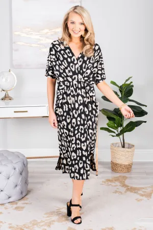 Posh Presence Black Leopard Midi Dress