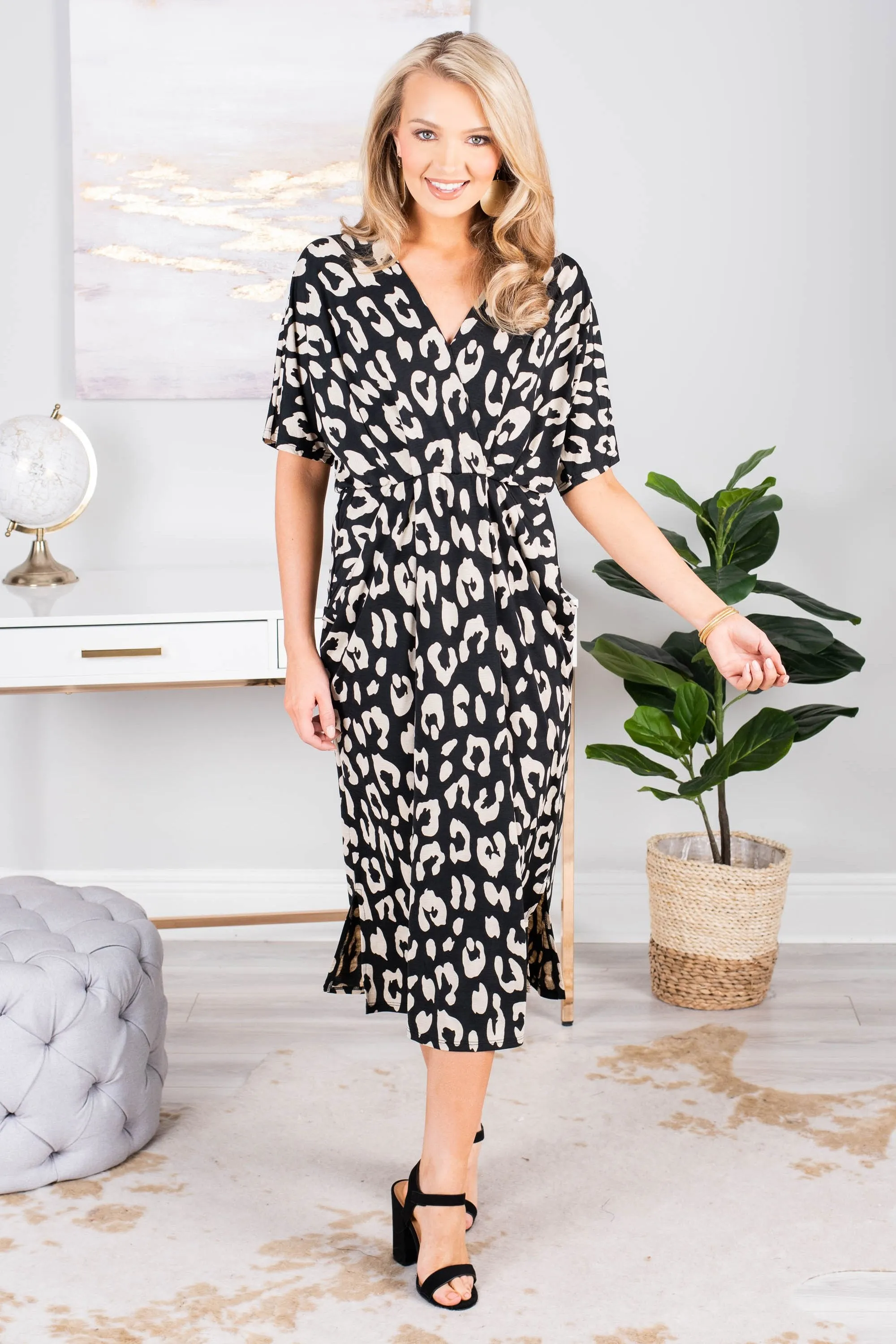 Posh Presence Black Leopard Midi Dress