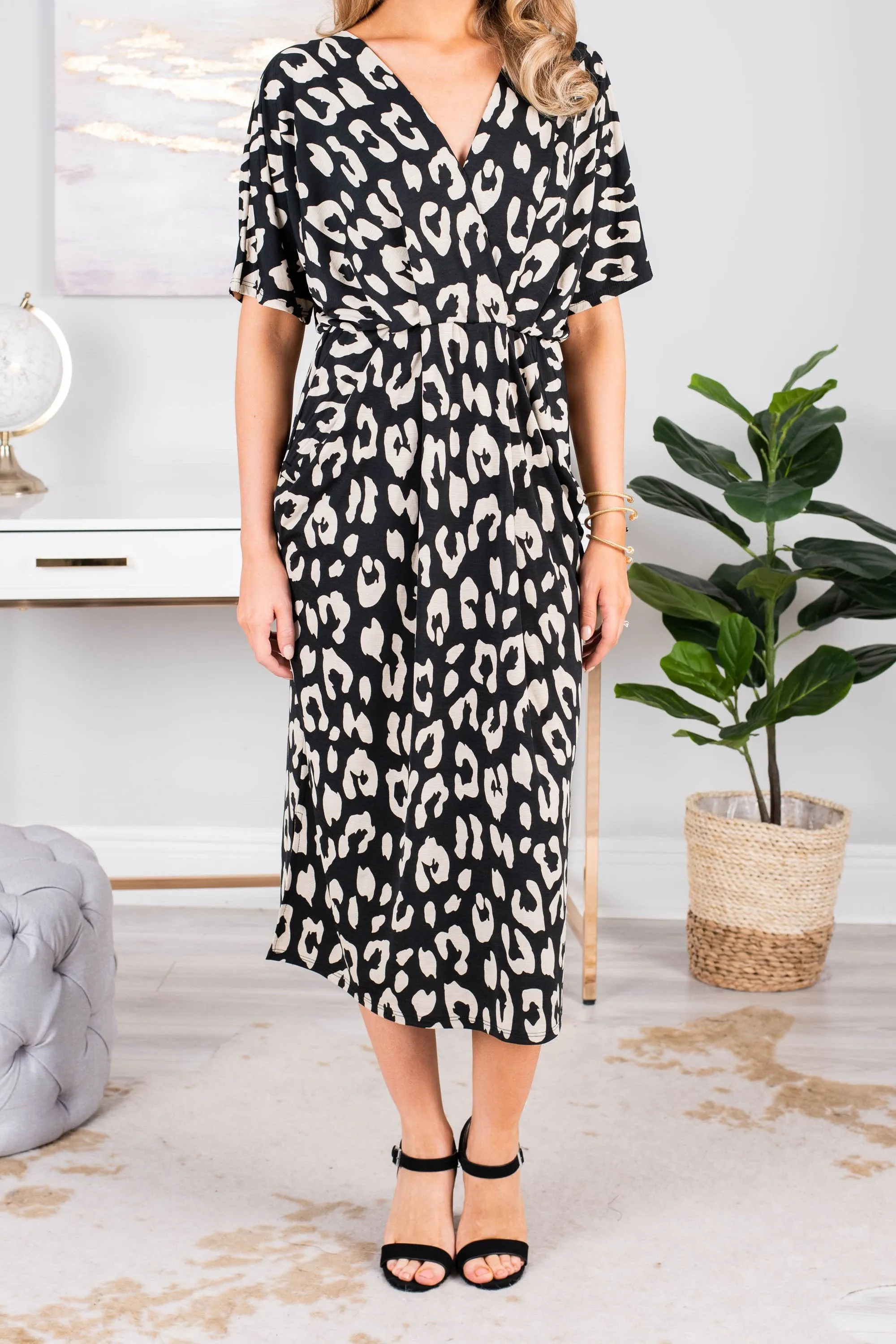 Posh Presence Black Leopard Midi Dress