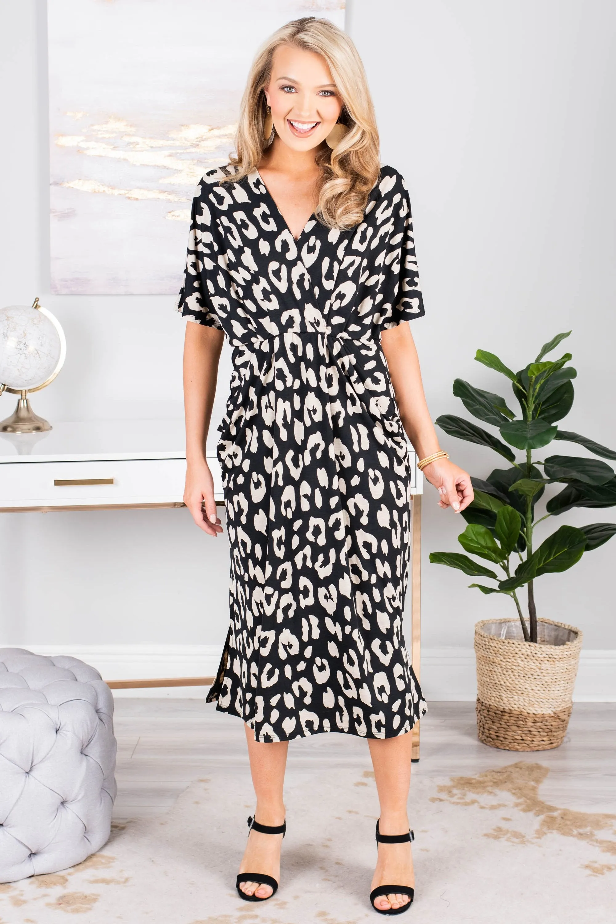 Posh Presence Black Leopard Midi Dress