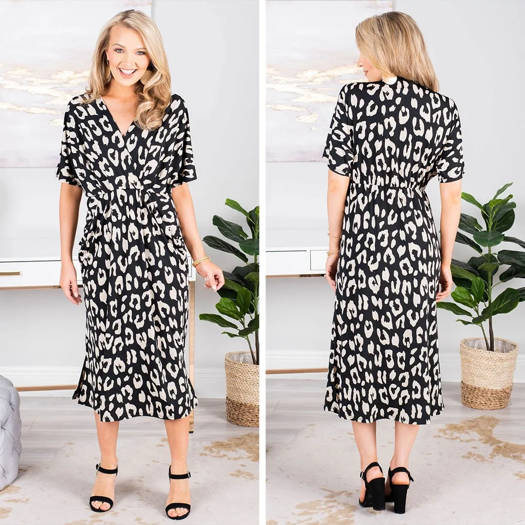 Posh Presence Black Leopard Midi Dress