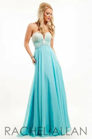 Rachel Allan 7130 White Aqua Chiffon Dress